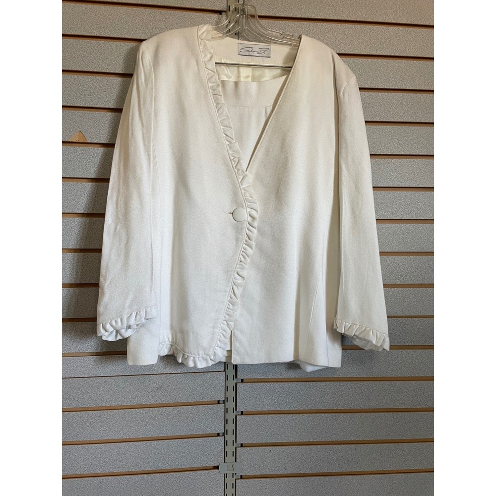 Suzy T Skirt Suit Set Ruffle Trim Blazer Jacket Career Interview Size 10